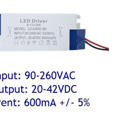 Led Driver 3W 600mA 8-12x3W PF 0.95 PC