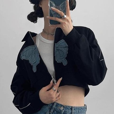 Nico##Zipper Jacket/kaos polos wanita/crop jacket/windbreaker jacket/Butterfly jacket/kemeja polos