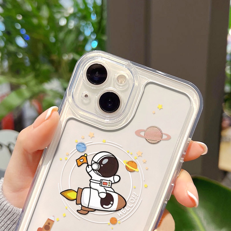 Soft Case TPU Transparan Motif Astronot Untuk iPhone 14 13 12 11 Pro Max XS Max XR X 14 8 7 Plus SE 2020 2022