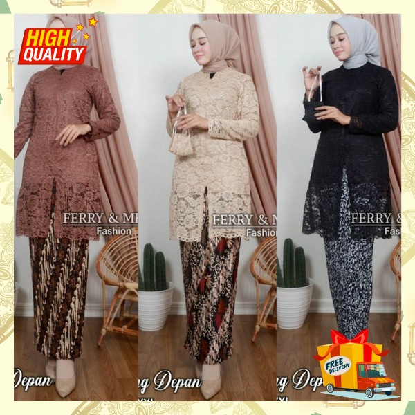 0 Nusa_Kebaya Stelan Kebaya Tunik Kurung Busui / Tunik Brukat Sleting Depan / Kebaya Modern / Kebaya