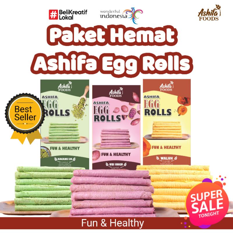 

Paket Hemat !!! Ashifa Egg Rolls 3 pcs All Varian rasa 100g x 3pcs