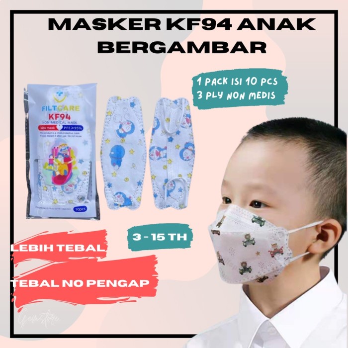 Masker kf94 anak korea 4ply tebel Hitam putih 10pcs