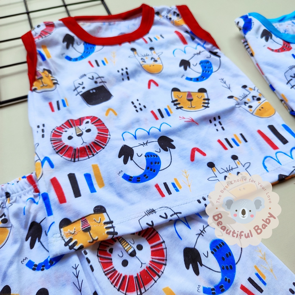 Setelan Baju Bayi Kutung 3-12 Bulan Motif Animals Savannah / Setelan Baju Bayi Singlet &amp; Celana Pendek / Kaos Oblong Bayi / Baby.ou