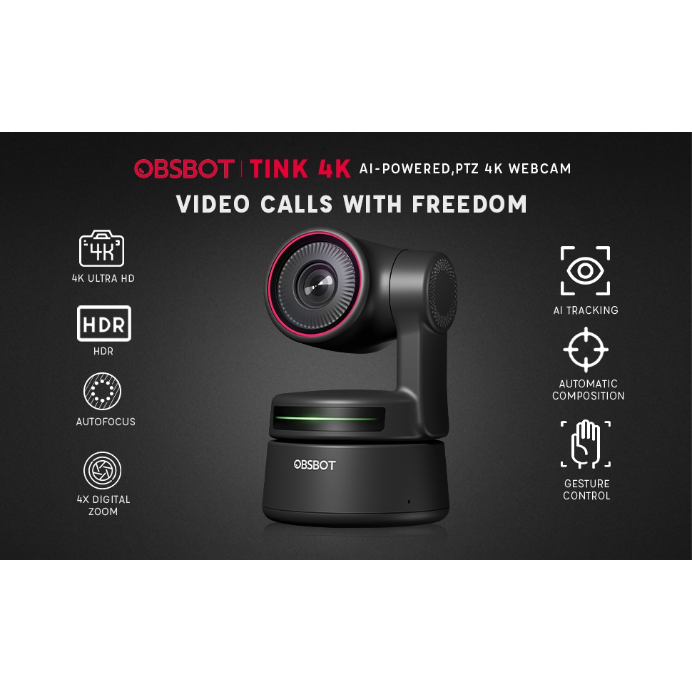 Webcam OBSBOT Tiny 4K Edition AI Powered PTZ 4K Webcam Portable