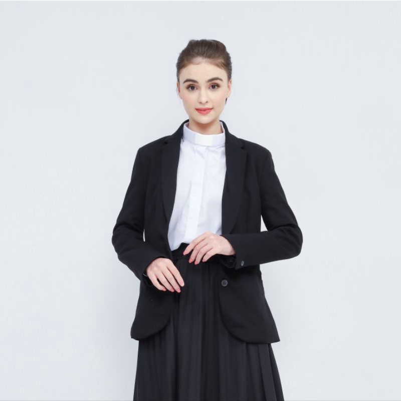 Pendeta Wanita - Kemeja Collar Panjang Polos - Cotton Tropical - Jos Miracle Bandung - Miracle - JMB