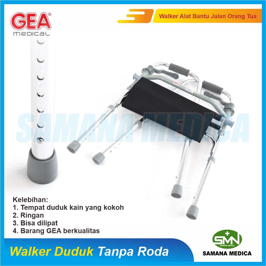 Walker Duduk GEA Tongkat Jemuran Tanpa Roda Alat Bantu Jalan Orang Tua Bisa Dilipat dan Atur Tinggi Chromed Promo Murah Steel FS961