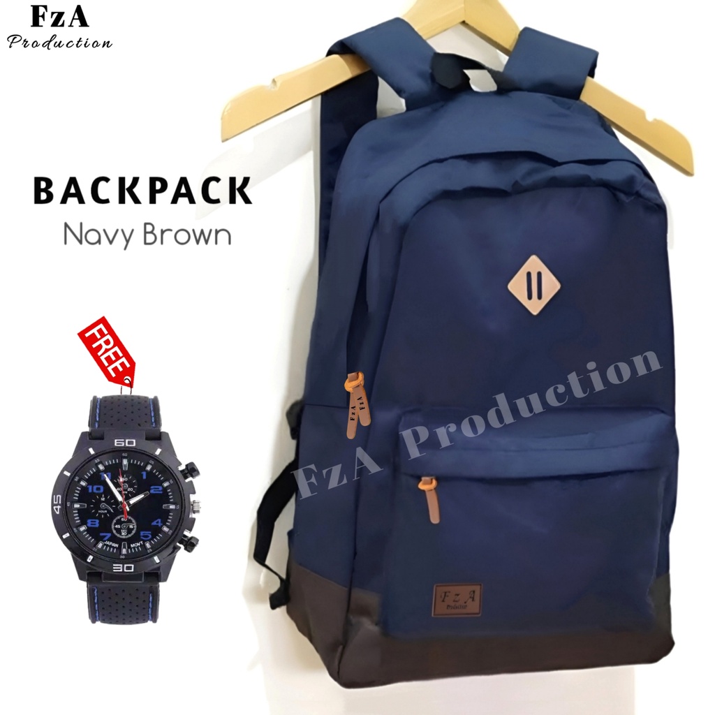 Tas Ransel Gendong Laptop Distro Sekolah Kuliah Pria Wanita Backpack Murah Original FzA Gratis Jam Tangan Sport