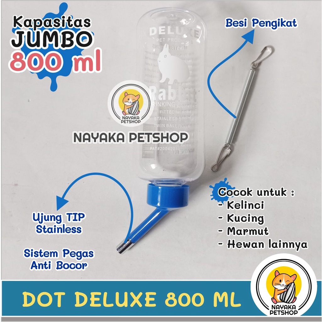 Dot Deluxe 800 ml Botol Minum Kelinci Wadah Air Kucing Tempat Minum Marmut Guinea Pig Musang