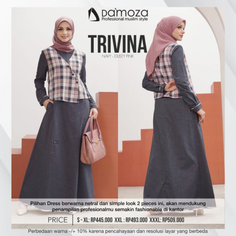 Gamis Premium Trivina Navy Dusty Pink by Damoza|Gamus Casual|Gamis Cantik|Gamis Elefan|FmGamis Simpl