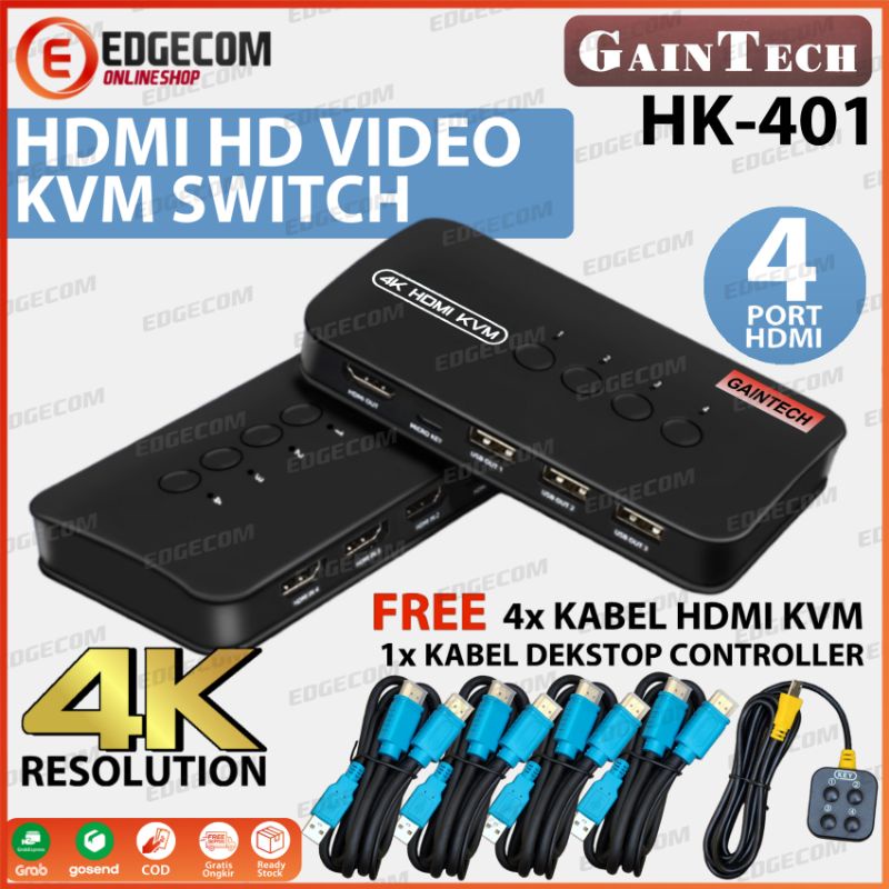 HDMI KVM Switch 4 Port Support 4Kx2K Free Kabel KVM 4 SET GAINTECH