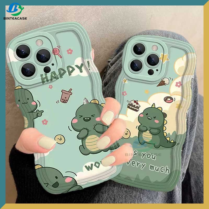 Oppo A17 A57 2022 A15 A16 A16K A54 A53 A12 A5S A7 A3S A11k A31 A52 A74 A95 A92 A94 A93 A37 F9 A1K A76 Little Dinosaur Dessert Curved Edge TPU Casing Handphone Binteacase