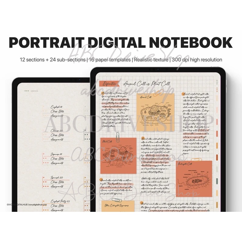 Digital Journal &amp; Planner - Boho Subject Tabs Notebook Template (Hyperlinked, Paper Textured) for note taking apps like Goodnotes, Notability, Xodo, etc.