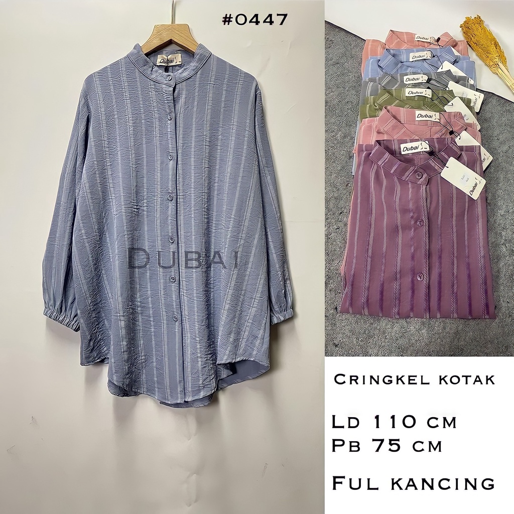 Kemeja Kringkel Kotak Import - Shirt Dress - Atasan Wanita Motif Garis - Garis - Blouse Atasan Seri 