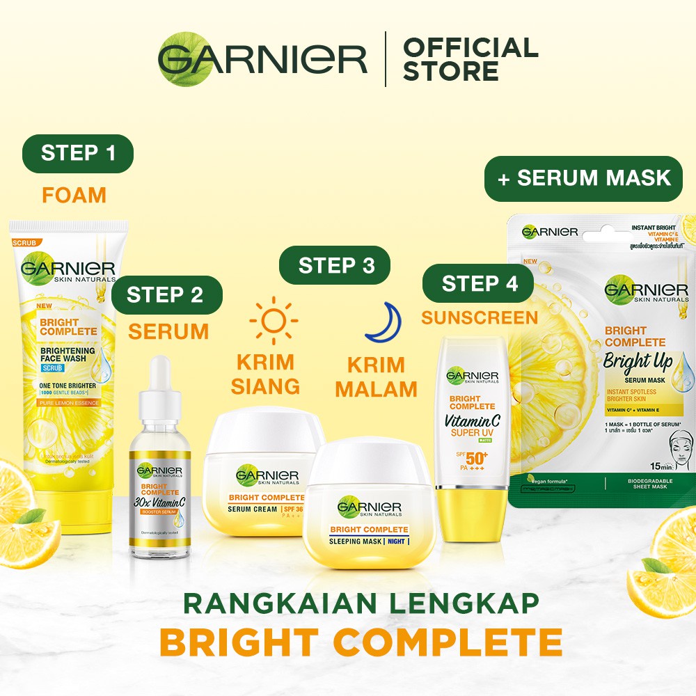 GARNIER BRIGHT COMPLETE FACE WASH [ 100 ML ] VITAMIN C BRIGHTENING CLEANSER FACIAL FOAM WAJAH CEPAT CERAH SABUN CUCI MUKA LEMON CARE