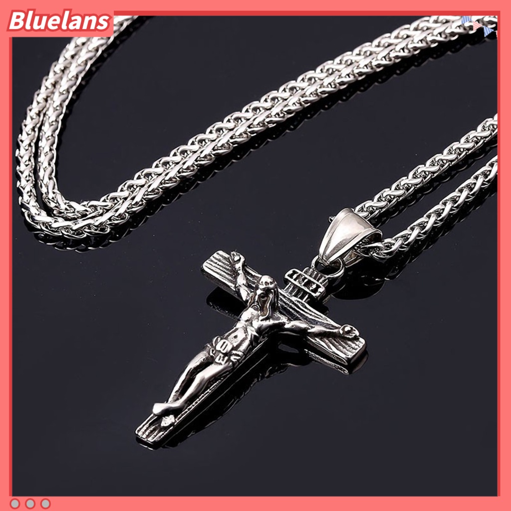 Bluelans Men Necklace Jesus Cross Dangle Anti Rust Stainless Steel Jesus Pendant Necklace Jewelry