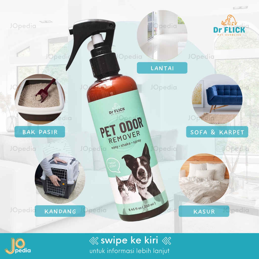 Dr FLICK PET ODOR REMOVER Penghilang Bau Kotoran Kucing Anjing Spray Kandang Kencing Pup Poop Anti Bakteri