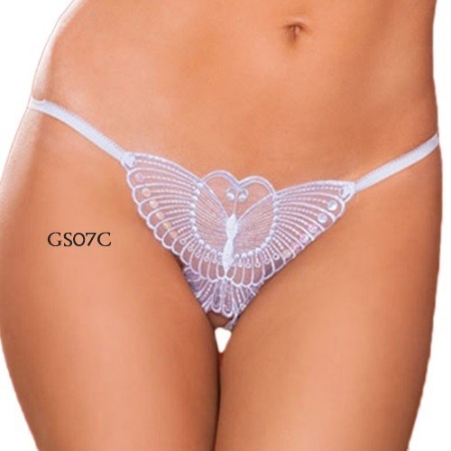 G STRING SEXY WANITA - THONG G-STRING LINGERIE OPEN CROTCH PUTIH GS07C BAHAN BERKUALITAS TINGGI 