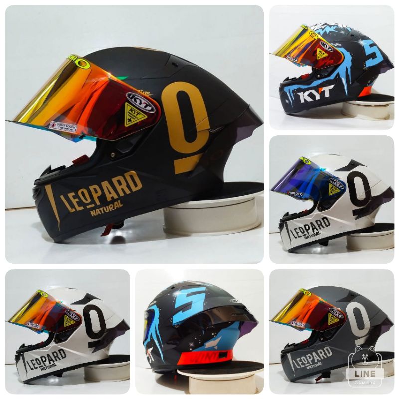 Helm Full Face KYT TT Course Black Doft Matt Hitam Doff Paket Ganteng Leopard RedBull