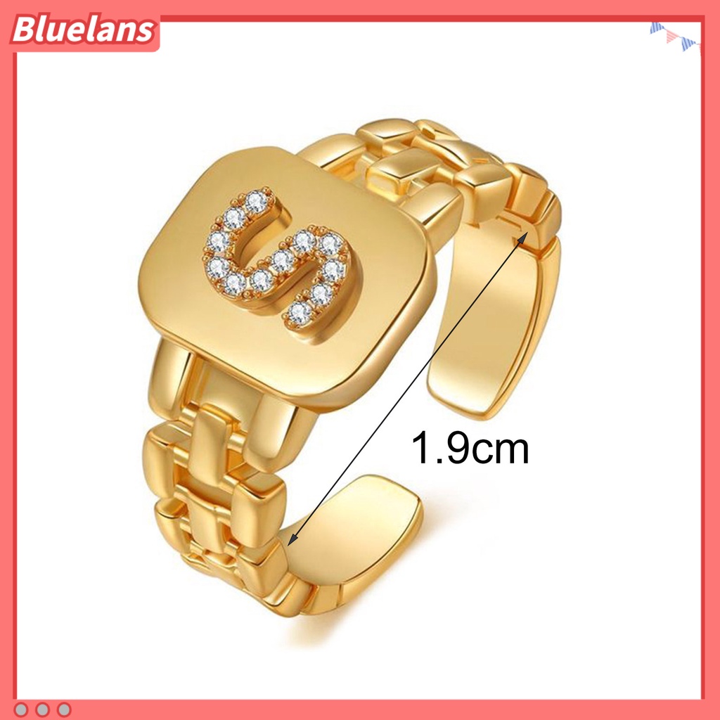 Bluelans Cincin Model Terbuka Adjustable Desain 26 Huruf Aksen Berlian Imitasi Untuk Unisex