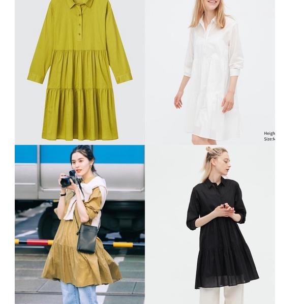 Special Price Uniqlo Cotton Tiered 3/4 Sleeve Mini Dress
