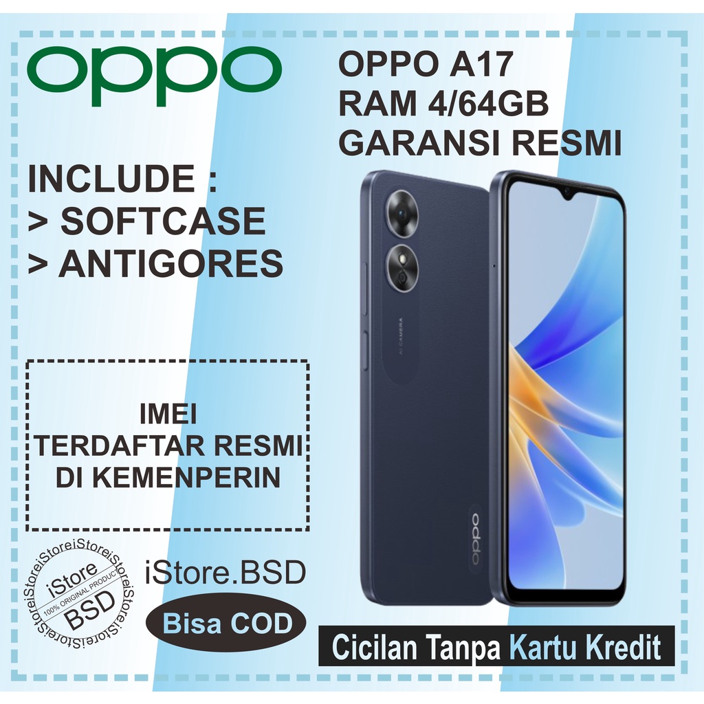 OPPO A17 RAM 4/64GB | 13MP TRIPLE CAMERA | FINGERPRINT | 5000mAh Battery | GARANSI RESMI 1 TAHUN