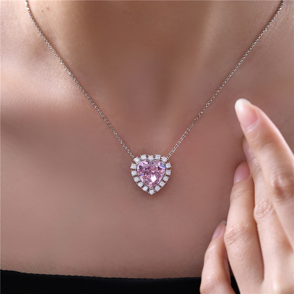 Pandora Kalung 925 Silver Dengan Liontin Bentuk Hati Aksen Kubik Zirkonia Warna Pink Untuk Wanita