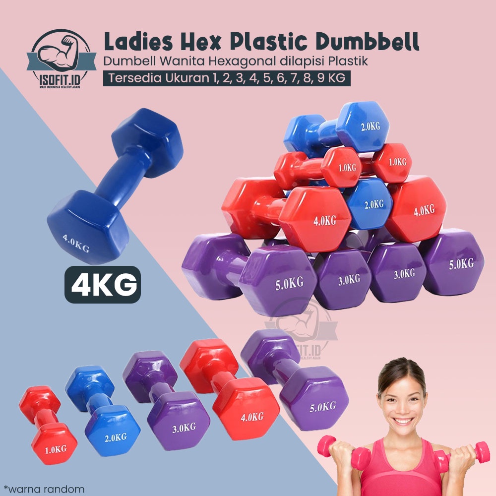 Isofit.id Ladies Hexagonal Plastic Dumbell / Barbel Hexagonal Plastik Wanita Size 4KG