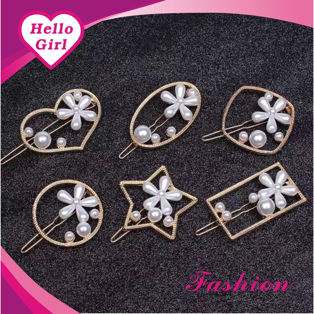 (Hello Girl)F108 Ins Pearl hairpin wanita import murah