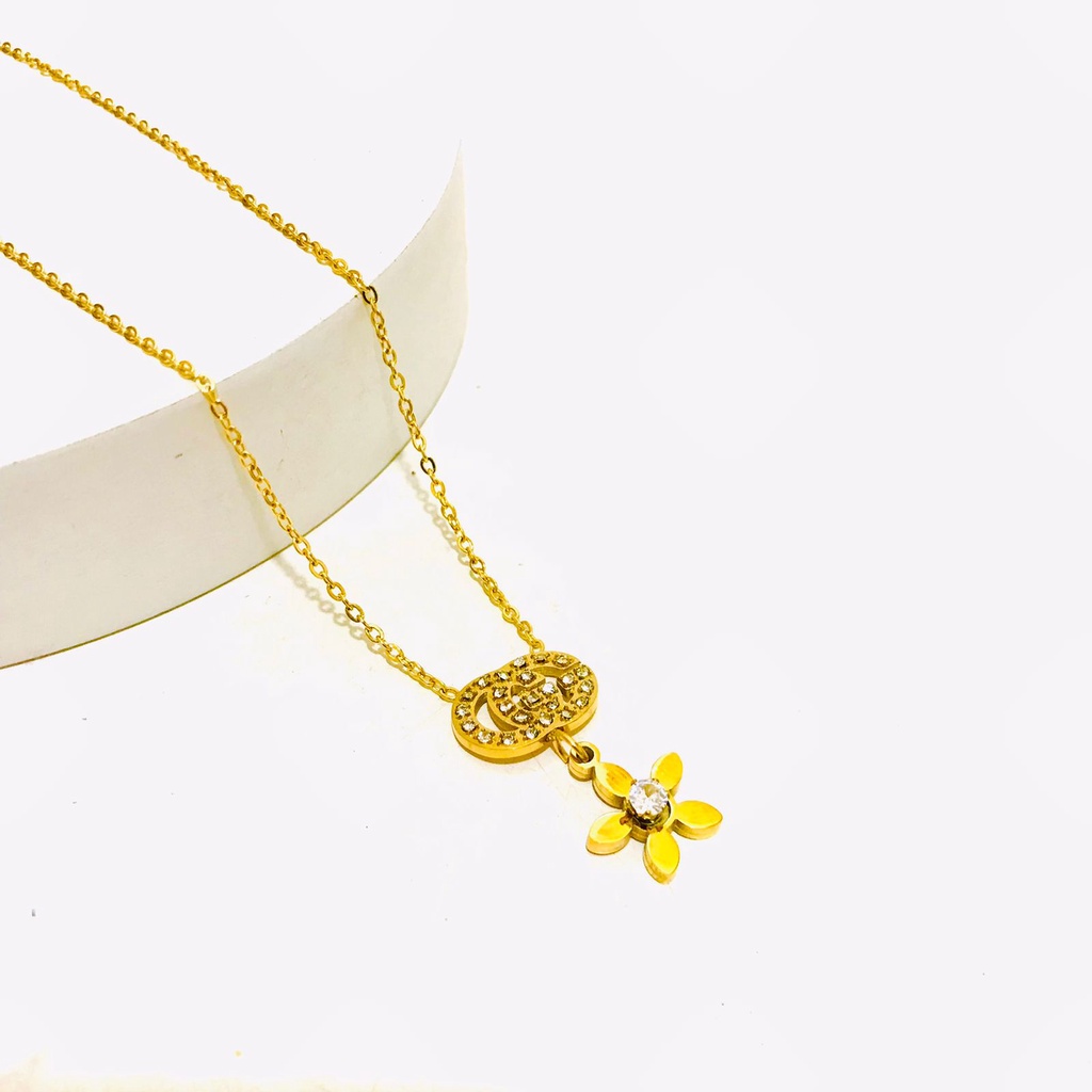 Kalung Titanium Wanita Lapis Emas Anti Karat KT-281-25-23-AMK