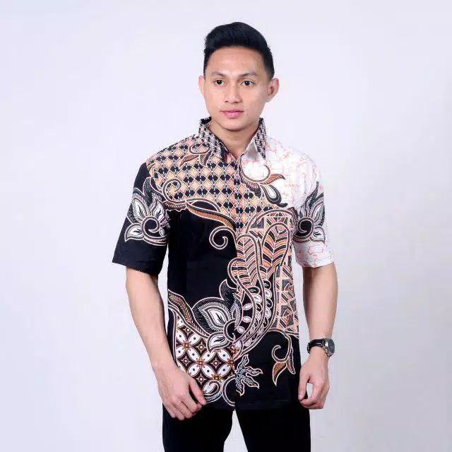 BSWART Batik HRB026 Kenongo Hem Pendek Padi Pekalongan M L XL Batik Pria MURAH Modern Grosir