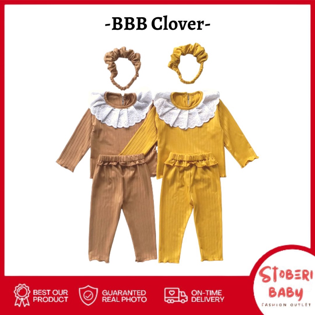 stoberi baby - BBB CLOVER setelan anak perempuan jumper bayi polos lucu free headband