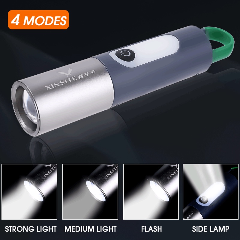 Lampu Senter LED Mini Portable Multifungsi Fokus Adjustable Rechargeable Untuk Camping / Memancing / Outdoor