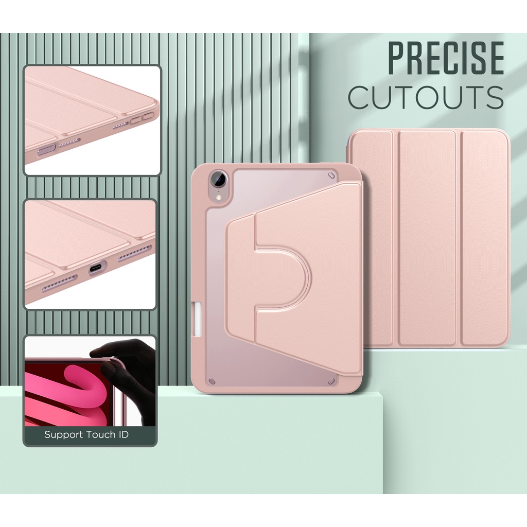 Casing Soft Case TPU Transparan Rotasi 360 ° + Holder Pensil Untuk iPad Mini 6th Gen 8.3 &quot;2021&quot;