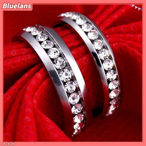 Bluelans Cincin Berlian Imitasi Bahan Titanium Steel Untuk Pria Dan Wanita