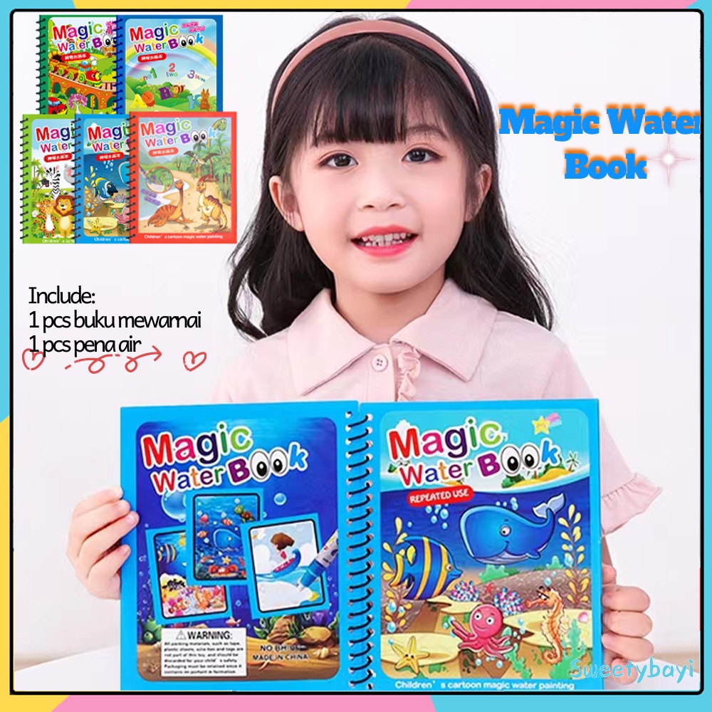 SweetyBayi Magic water drawing painting book mainan edukasi Buku gambar mewarnai anak Souvenir ultah ulang tahun anak Stationery alat tulis sekolah