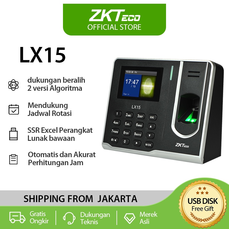 ZKTeco Mesin Absen Sidik Jari LX15 Bahasa Indonesia Finger print Mesin Absensi Penempatan Mesin Di Meja/Di Dinding