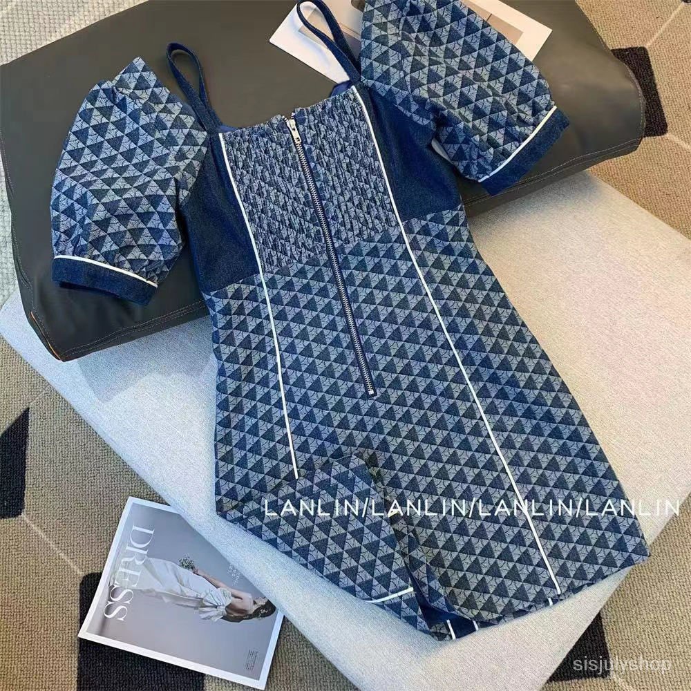 #Sisjuly# Gaun denim wanita musim panas rok desain Prancis baru