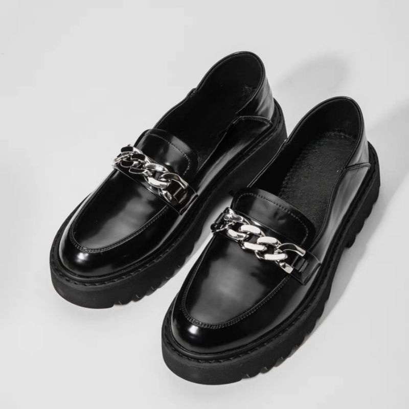 COD Sepatu Docmart Wanita Rantai Logam Silver Premium Terbaru Fashion Korea Sepatu Flat loafers Kasual Mary janes Hitam 09