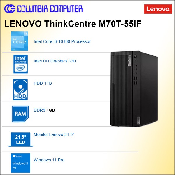 LENOVO ThinkCentre M70T-55IF i3-10100 4GB 1TB 21.5LED Win11 Pro
