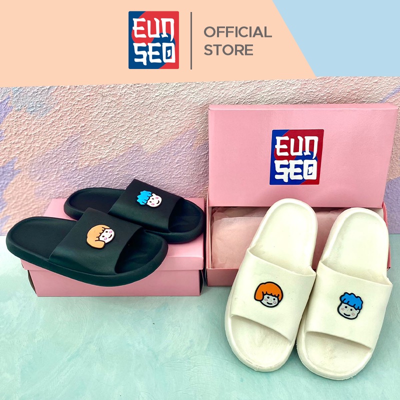 EUNSEO Sandal Wanita Slippers Empuk Motif Girl and Boy Face Korea