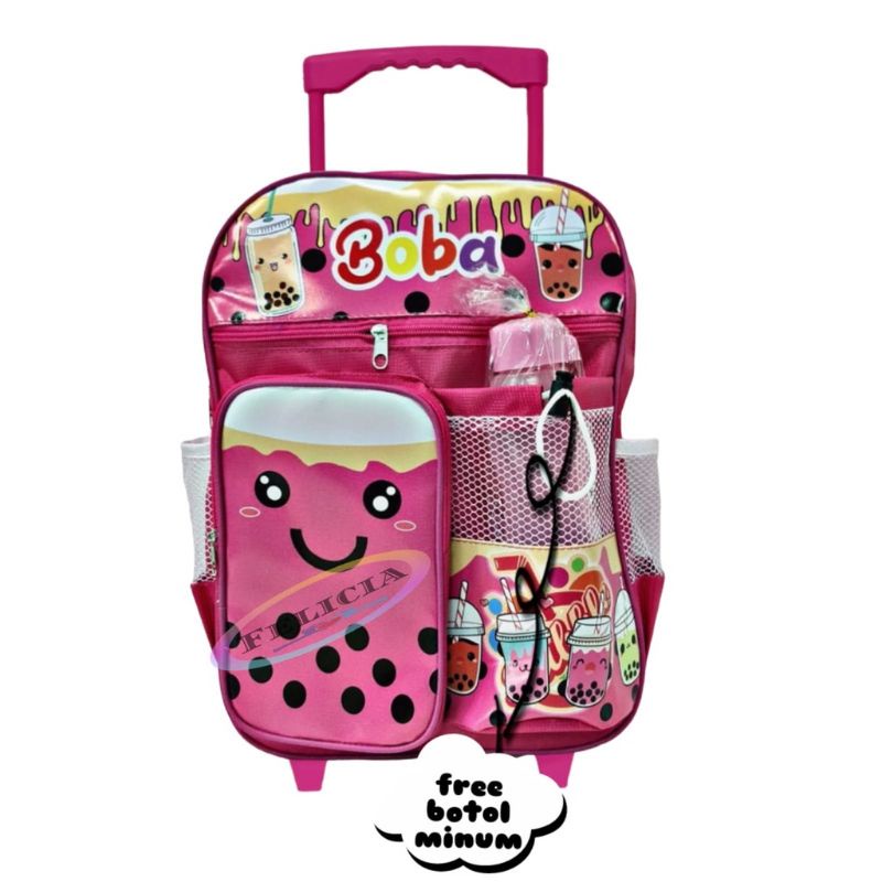 Troli boba gratis botol minum - tas dorong anak boba - tas roda anak perempuan - tas koper anak boba