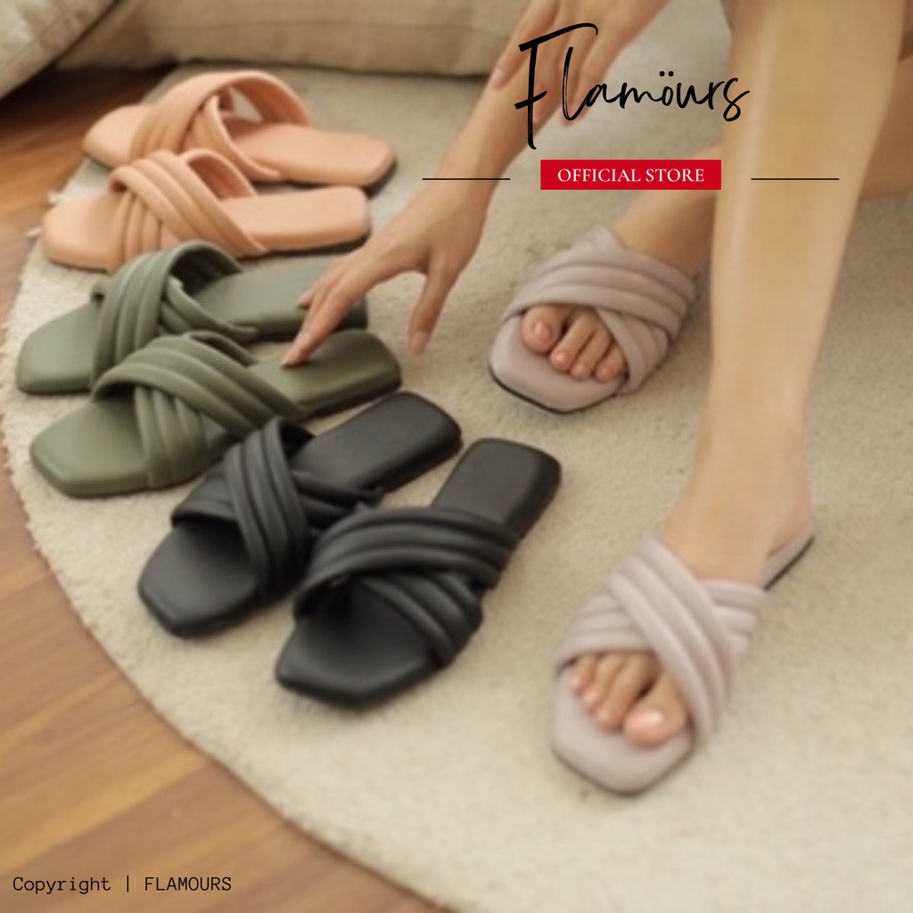 bisa cod sandal busa silang tipis straps empuk sendal wanita korean style anti slip free box dan pou