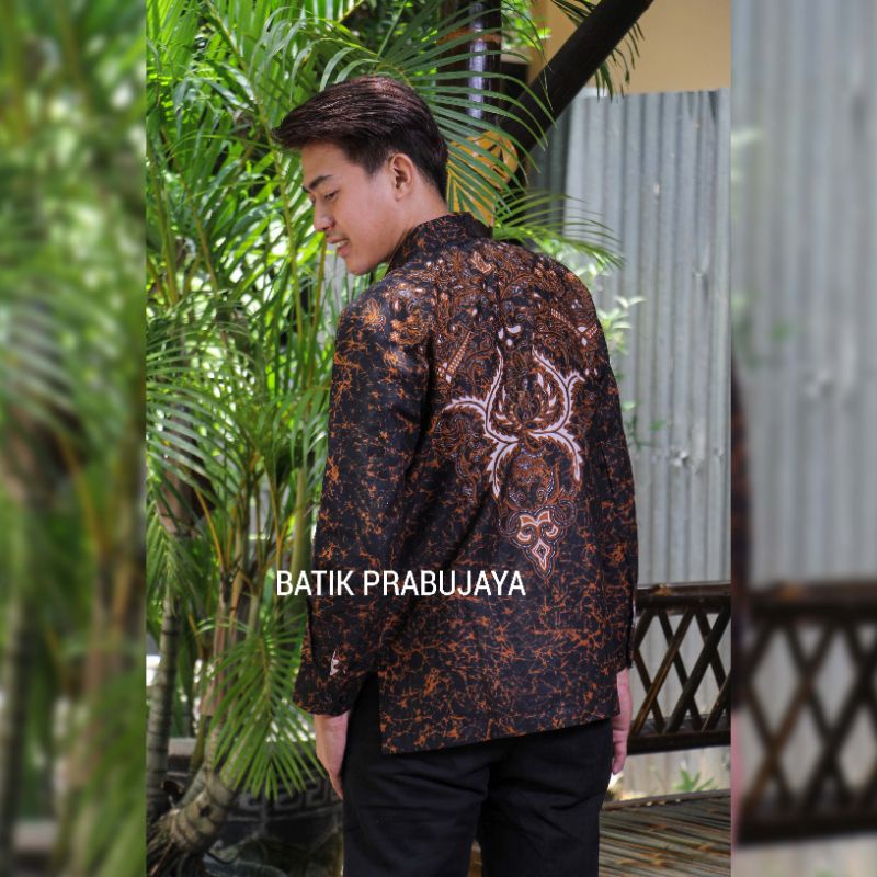 AJIBHANU Kemeja Batik Pria Modern Lengan Panjang Full Furing Katun Halus Solo - Baju Batik Pria Kondangan Seragam Kerja Kantor