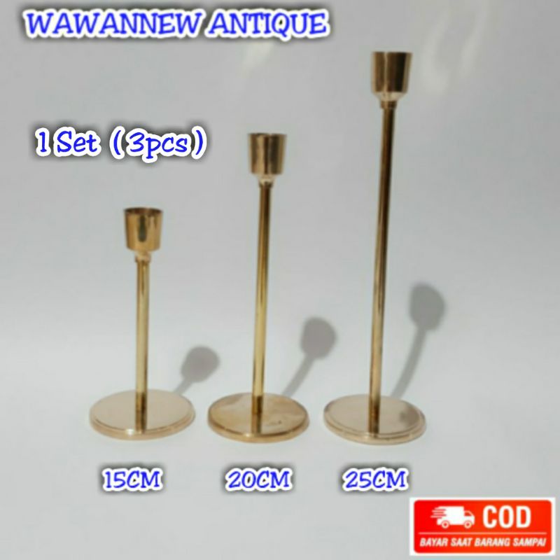 Tempat Lilin Polos Aromaterapi Kuningan 25cm / Candle Holder 1Set ( 3biji )