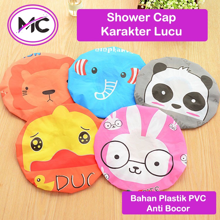 Shower Cap Karakter Kartun Topi Mandi Keramas Lucu Penutup Rambut Cover Kepala Waterproof Anti Air Praktis Murah