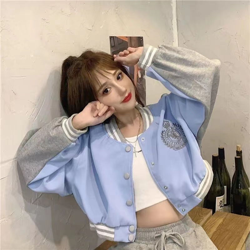 Korean Jacket Crop Baseball Wanita Lengan Panjang 2505 (S/M/L)