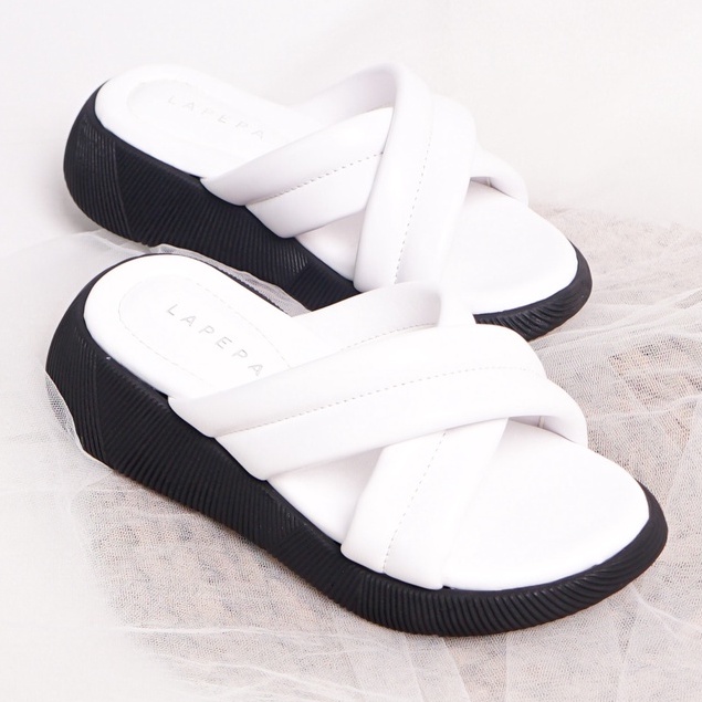 LAPEPA YUK - Sandal Platform Anak Perempuan Usia 2 sampai 10 Tahun NADHIRA KIDS Sendal Anak cewek Wedges Wanita Empuk Model Silang Warna WHITE Putih Strap adek kakak cewe Slop Usia Umur 3 4 5 6 7 8 9 thn Tahun Premium Ori Original Mall Official Store