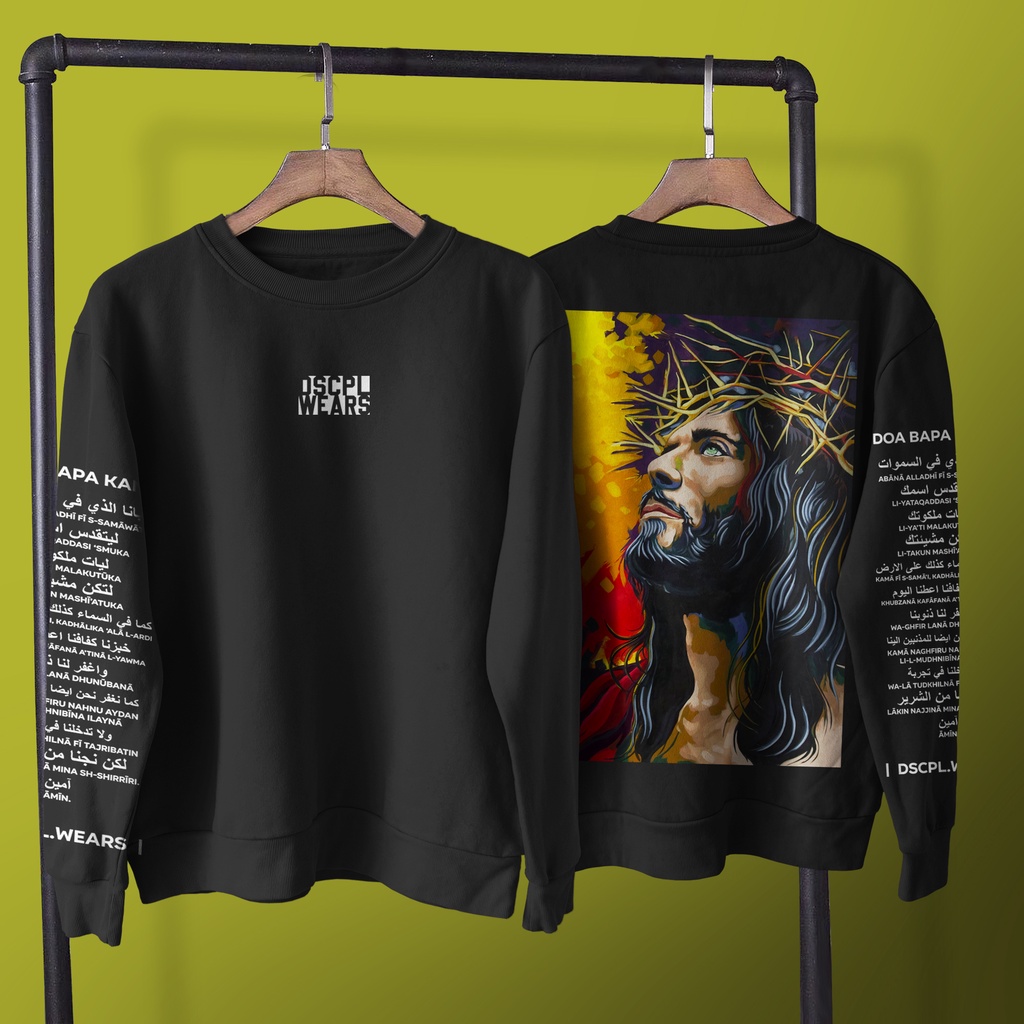 SWEATER CREWNECK ROHANI KALIGRAFI DOA BAPA KAMI JESUS DSCPL
