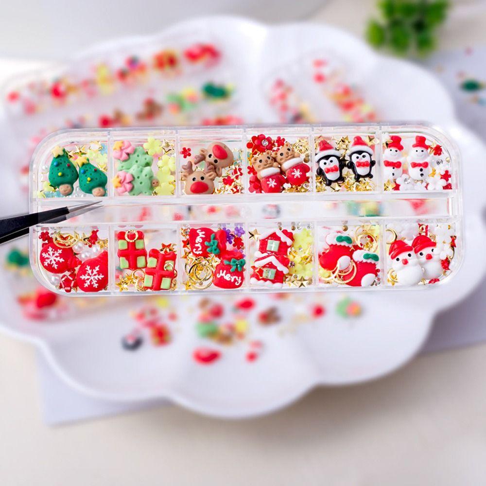Mxbeauty Ornamen Kuku 12 Desain Natal Untuk Aksesoris Manicure