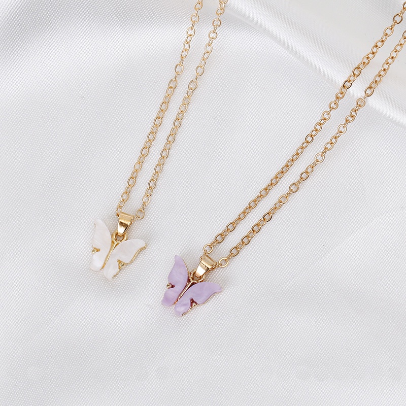 Butterfly Kalung Rantai Klavikula Desain Kupu-Kupu Warna Ungu Putih